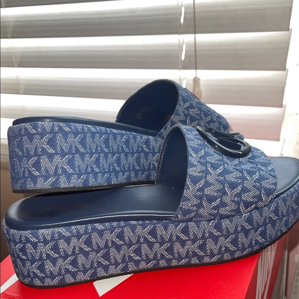 Michael Kors Denim Blue Platform Slides
